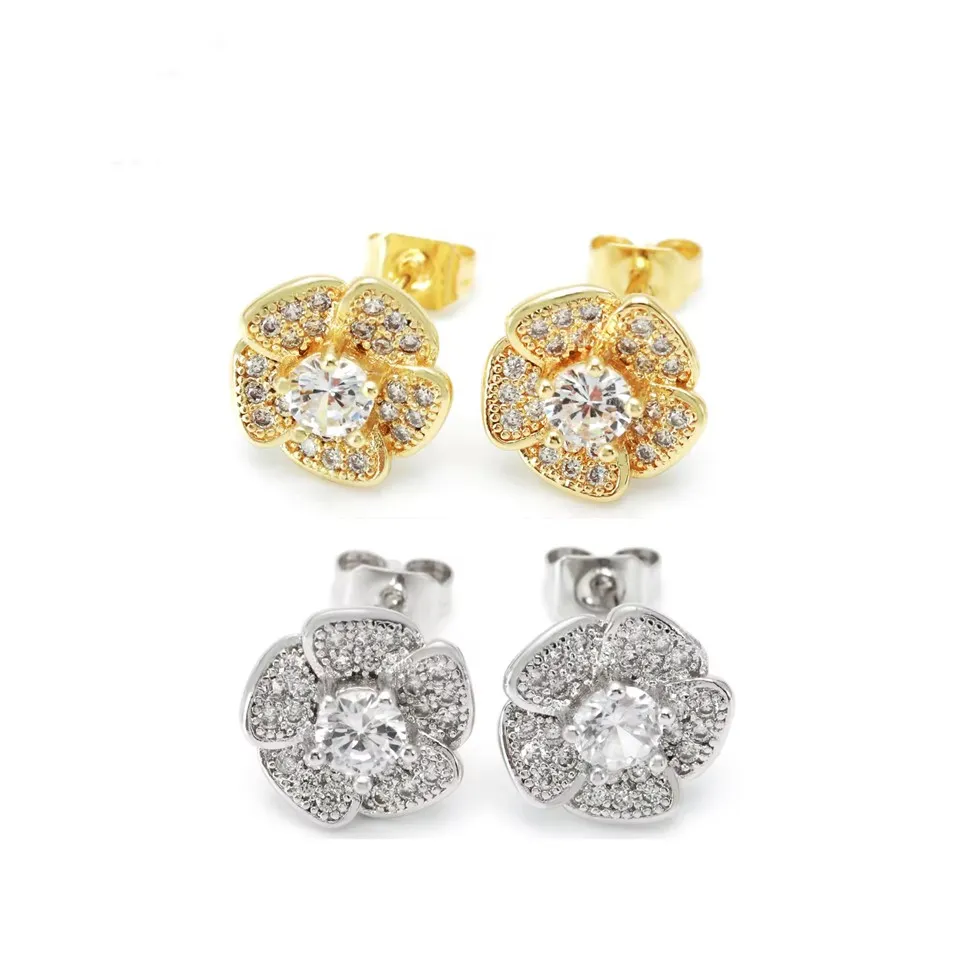 Vintage zlaté a rhodiované květinové náušnice